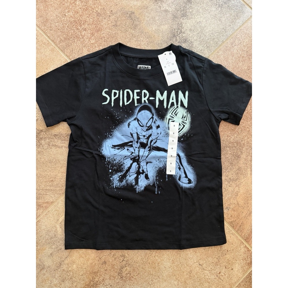 Boys' Marvel Spider-Man Black Short Sleeve T-Shirt Graphic Print Size Small NWT